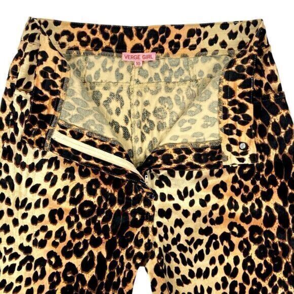 Verge Girl Pants Womens 10 Brown Cheetah Print 90’s Afterparty Stretch Pull On - Picture 5 of 16
